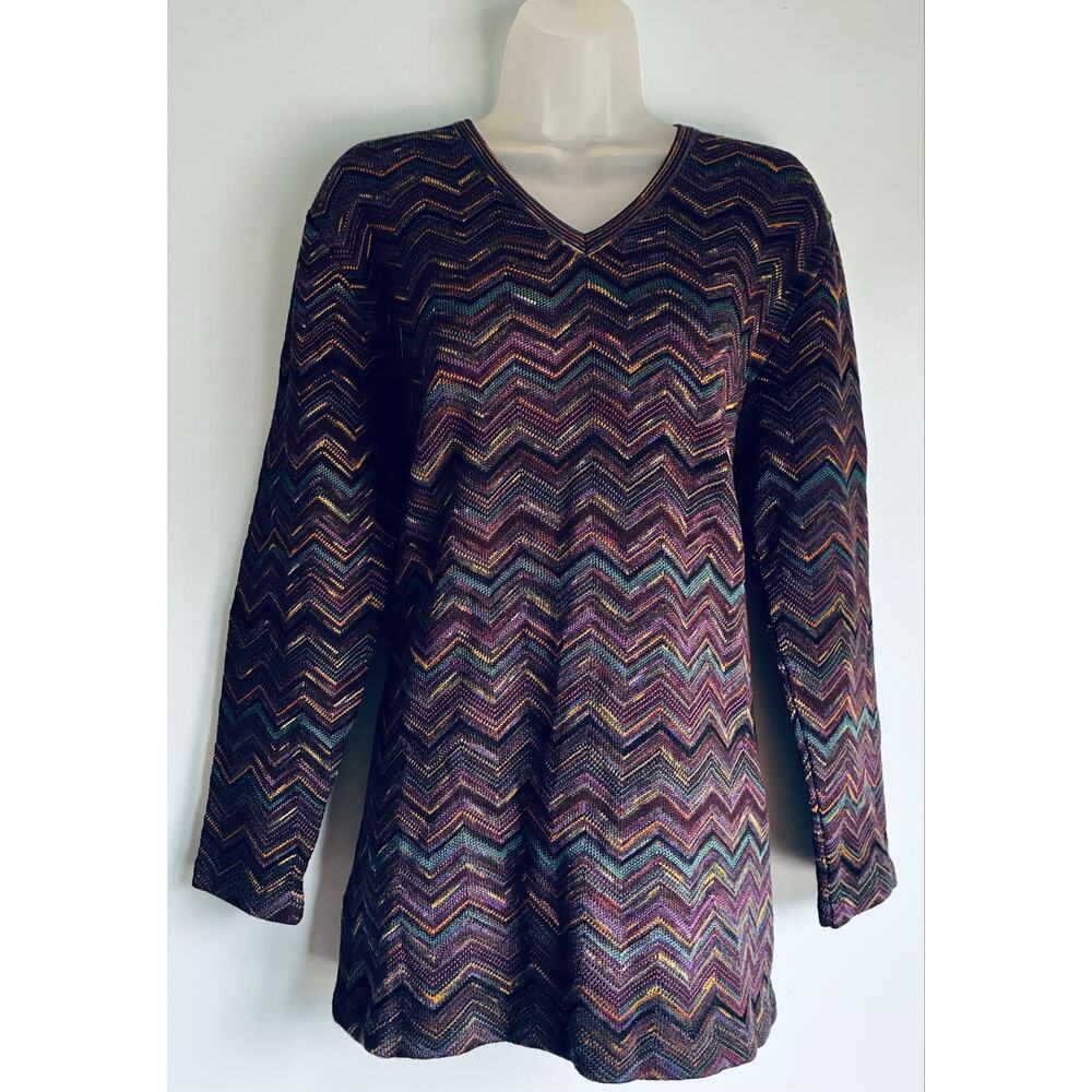 Tesori Italy Merino Wool Chevron Knit Tunic Sweater Multicolor Size Medium
